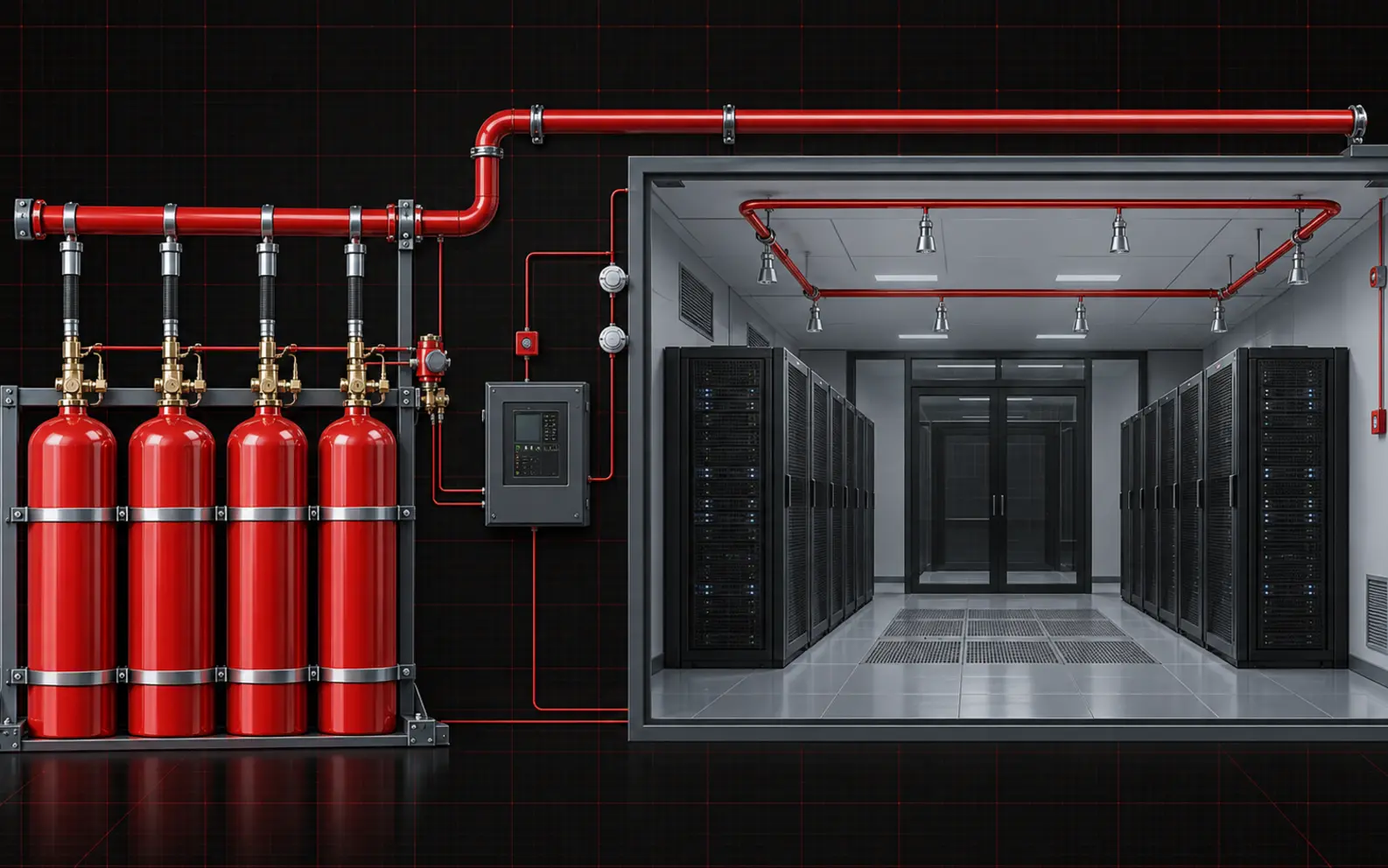 FM-200 gazlı söndürme sisteminin teknik anatomik görünümü